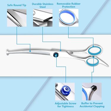 Професійні ножиці для грумінгу собак та котів: титанові, з округлими безпечними кінцями, розріджуючі та прямі ножиці з гребінцем (чорний)