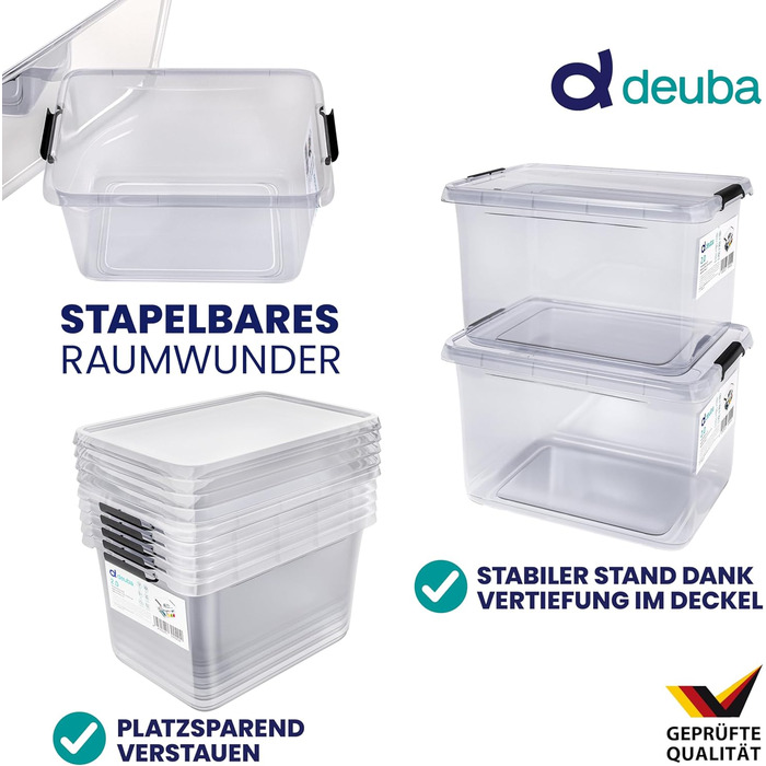 Deuba® 10x Storage Box with Lid 2L Box Plastic Crates Food Safe BPA Free Small Click Closure Transparent Stackable Kitchen Bedroom
