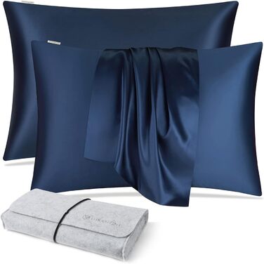 DISANGNI 100% Natural Mulberry Silk Pillowcase for Hair and Skin, Hidden Zipper Closure, 22 Momme, Both Sides, Real Silk, 1 Piece (Blue, 2 Pack, Standard Size 50.8 x 66 cm)