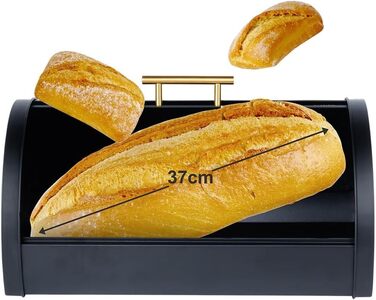 Металева хлібниця Vilde - чорна, 38 x 25 x 18 см