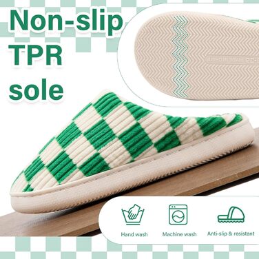 Тапочки халатні Guyarns для дому, чоловічі та жіночі, з м'якого фетру, з піною з пам'яті, в клітинку, з неслизькою підошвою, для спальні, взуття для дому, у формі хмари, зелені, 36/37 EU