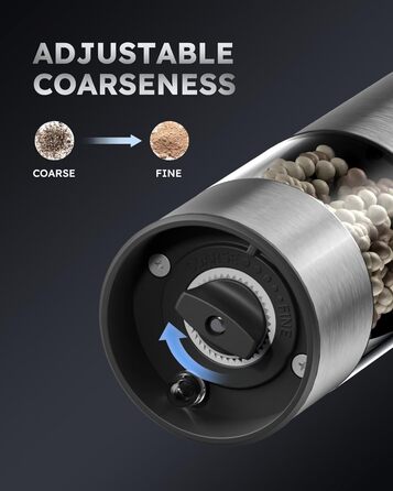 Електрична мельниця для солі та перцю FORLIM, USB-зарядка, з LED-підсвіткою, регульована ступінь помолу, 7 рівнів, 2 шт. (чорний+білий)