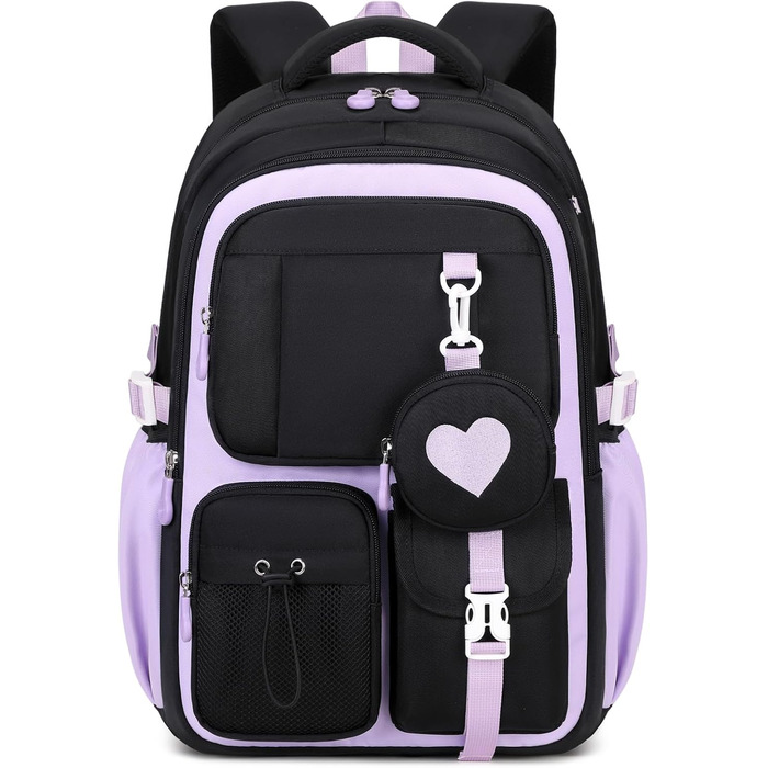 Шкільний рюкзак для дівчаток 1-5 класів з милим брелоком, стильний рюкзак для школи та подорожей, чорний