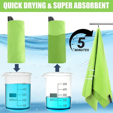 Набір рушників Neerow з мікрофібри (3 шт.): великий (152x76 см), середній (80x40 см), маленький (30x30 см), світло-зелений