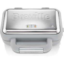 Вафельниця Breville DuraCeramic з антипригарним покриттям, знімні глибокі пластини, легка у догляді, біла та нержавіюча сталь