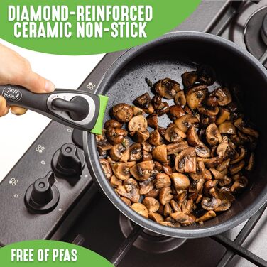 Набір каструль GreenChef ClickPan, 3 предмети, керамічне антипригарне покриття, PFAS-free, знімна ручка, для індукції, посудомийної машини, 16 см/1,6 л та 20 см/3,1 л, чорний, універсальний, компактний