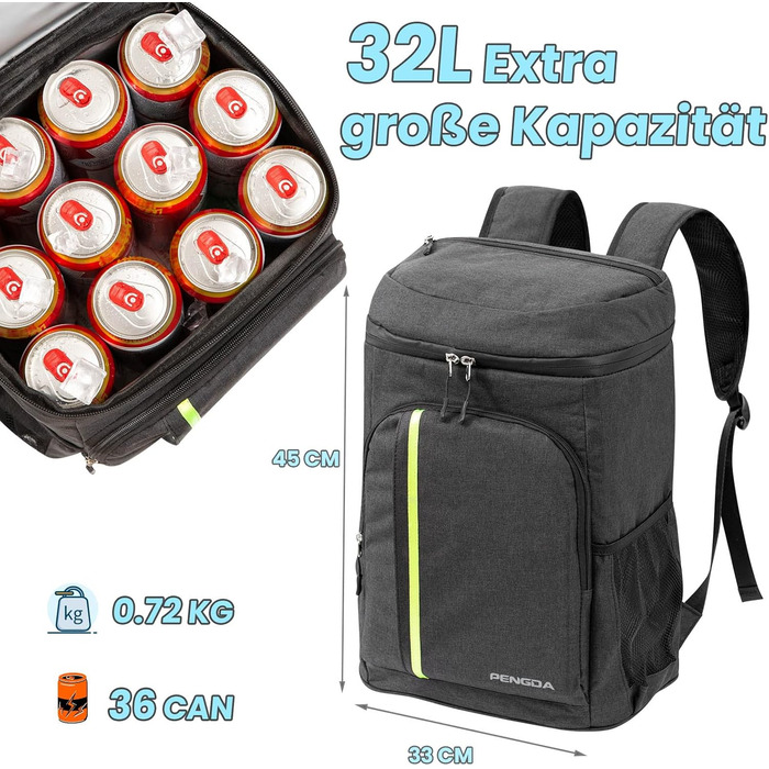 Рюкзак-холодильник PENGDA 30L - ізольований рюкзак для пікніка, кемпінгу, BBQ та подорожей. Чорний.