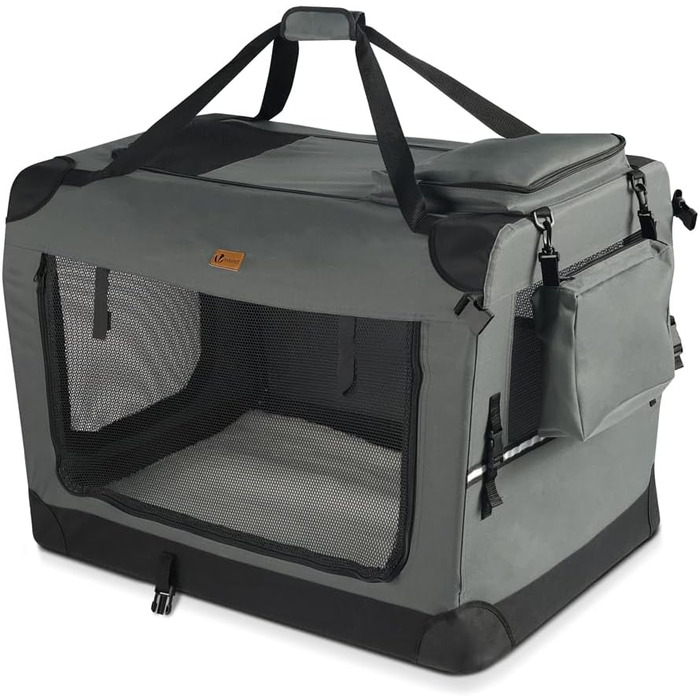 Транспортна переноска для собак та котів VOUNOT, складна, 82x60x60 см XL, сіра