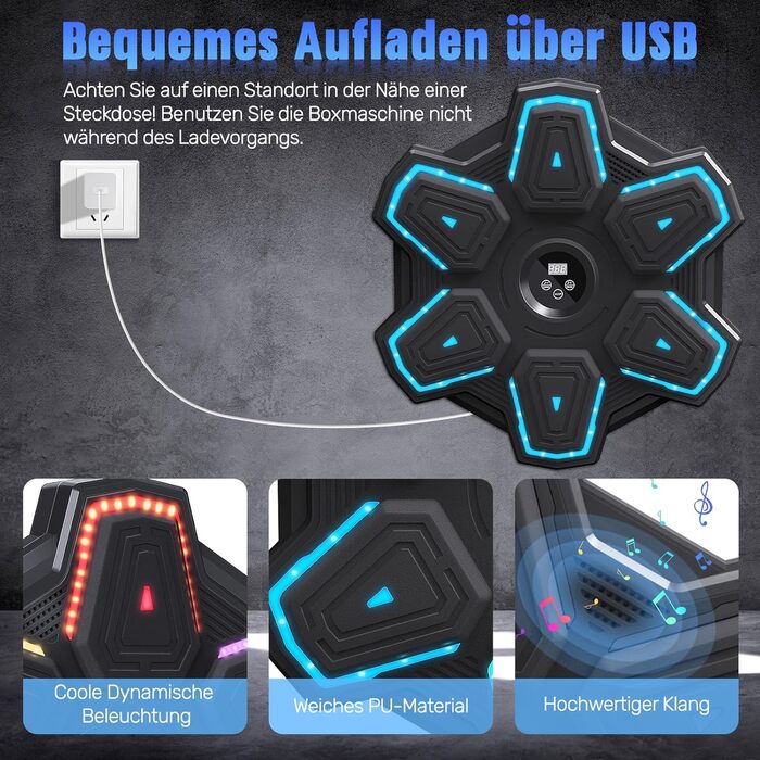 Семай Музична боксерська машина: LED-ціль для тренувань з Bluetooth, 9 режимів швидкості та лічильник, для дому та фітнес-залів