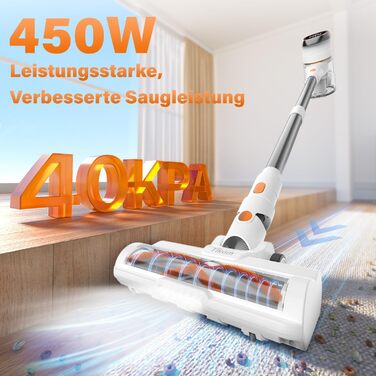 Бездротовий акумуляторний пилосос Tikom V500 450W, 6-в-1, білий. З контейнером 1.3л, для прибирання килимів, шерсті тварин та твердих поверхонь.