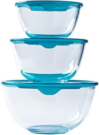 Pyrex® Prep & Store Glass Bowls with Lids, durable, 0.5 l, 1 l, 2 l, BPA-free, set of 3