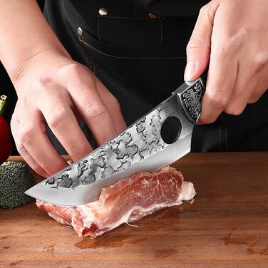 Японський ніж для обвалювання Doklasu 15 см з високоякісної сталі 5Cr15MoV з червоним дерев'яним руків'ям та піхвою