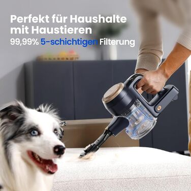 Proscenic P11 Lite 38kPa/400W Cordless Vacuum Cleaner - Lightweight, 40-Minute Replaceable Battery, LED Display, Pet-Friendly, Suitable for Carpets/Hard Floors, Black-Gold