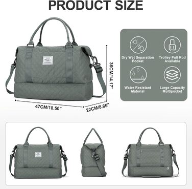 Спортивна сумка для жінок, дорожня сумка-дуffel, фітнес-сумка, дорожня сумка на вихідні з відділенням для взуття та косметичкою, водовідштовхувальна, бежева (E8-армійний зелений)