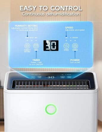 Електричний осушувач повітря 12л/24г з автоматичним та безперервним зливом (шланг у комплекті), для спалень та підвалів, LED-дисплей, тихий з таймером
