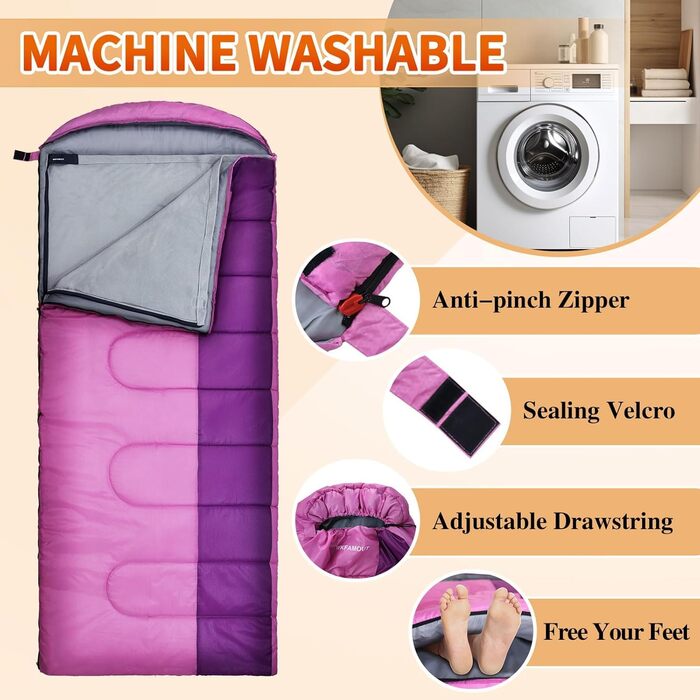 Спальний мішок Outdoor для дорослих, зимовий, 3-4 сезони, водонепроникний, комфортна температура 0°C, рожевий, 220x85 см, з компресійним мішком