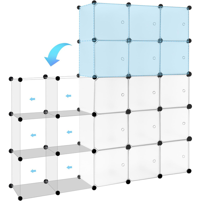 WOLTU Cube Shelf, Storage System, 15 Cubes, DIY Cube Shelf, Modular PP Panels, as Wardrobe, Shoe Shelf, Room Divider, for Living Room, Bedroom, Hallway, White