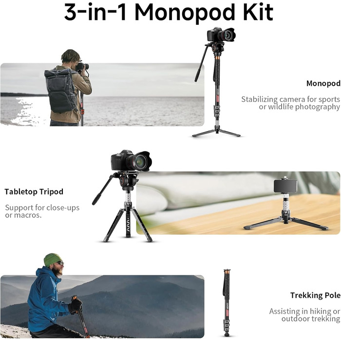 Однонога штатив Cayer FP34 з плавним голковим підшипником, 180 см, для DSLR камер Canon, Nikon, Sony, Olympus, Panasonic