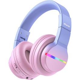 iClever Бездротові навушники для дітей з LED-підсвічуванням, Over-Ear, Bluetooth 5.2, мікрофон, рожевий градієнт, час роботи 85 годин