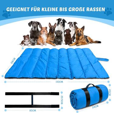 Водонепроникний килимок для собак 110 x 68 см, товстий, м'який, з можливістю прання, для подорожей, кемпінгу, відпочинку на природі (Блакитний)