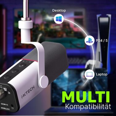 IXTECH Мікрофон з нирковою характеристикою RGB, USB/XLR, для студії, подкастів, стрімінгу, геймінгу та запису голосу, білий