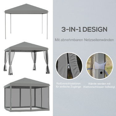 Outsunny Folding Gazebo, Folding Tent 3x3m with Side Walls incl. Carrying Bag Metal and Oxford light grey and black for Garden and Events