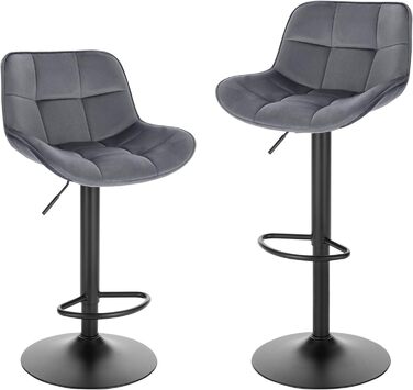 EUGAD Adjustable Bar Stools 2-Pack - 360° Swivel, Backrest, Footrest, Velvet Upholstery, Metal Frame - Dark Grey