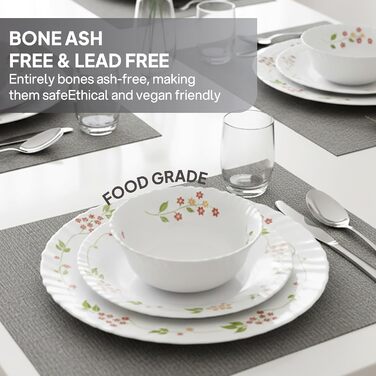 Cello Opalware Dazzle Серія Secret Garden: Набір посуду на 35 позицій | Столовий сервіс з опалу | Білий посуд для 6 осіб