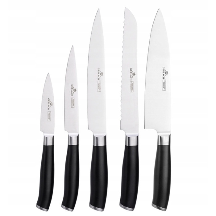 Набір ножів Gerlach Deco Black (5 предметів) у дерев'яному блоці з дощекою та точилом
