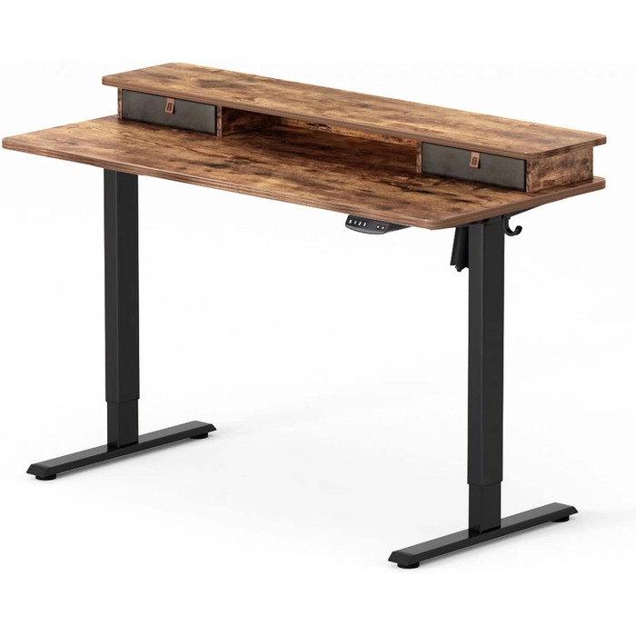 FEZIBO Electric Standing Desk with 2 Drawers, 140x60cm - Adjustable Height Desk with Memory Control, Anti-Collision System, Light Brown Home Office Desk