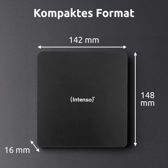 Зовнішній CD/DVD привід-записувач Intenso EOD 400D Slim, USB 3.2 (USB-C та USB-A), для ноутбуків та ПК, Windows та MacOS, чорний