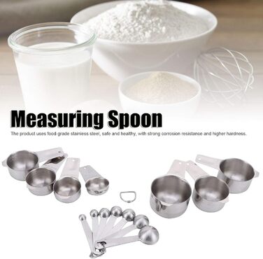 Set of 14 measuring cups and spoons with graduated measuring spoons for baking, measuring spoons made of food-grade stainless steel with a narrow head