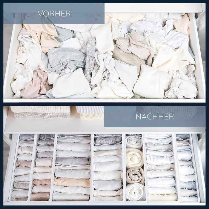 ROW&LINE® – Organizer Set – 11 extra tall compartments for underwear, bras & clothing – Organization system for changing tables – durable & washable for any closet & drawer – white – Size: 4x S