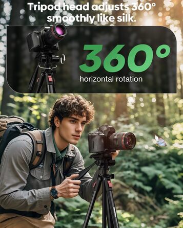 Легкий компактний штатив для камери та смартфона з алюмінію, 173 см, для DSLR/SLR (Canon, Nikon), чорний