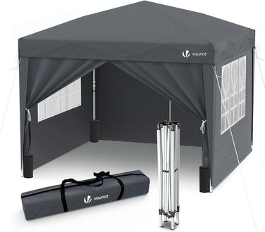 VOUNOT® 3x3m (approx. 10x10ft) Pavilion with 4 Side Walls & 4 Sandbags, Pop-Up Folding Pavilion, Foldable Garden Tent Party Tent, including Bag, Grey