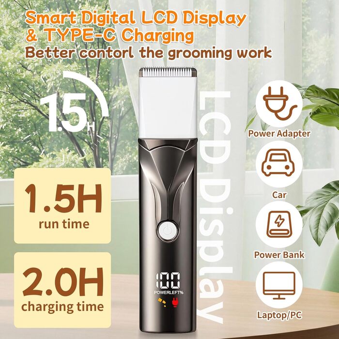 Набір машинок для стрижки собак Ninonly 4-в-1 Тиха, акумуляторна машинка для собак та котів з 4 насадками для тіла, лап, очей, вух. Тример для лап собак (Gunmetal)