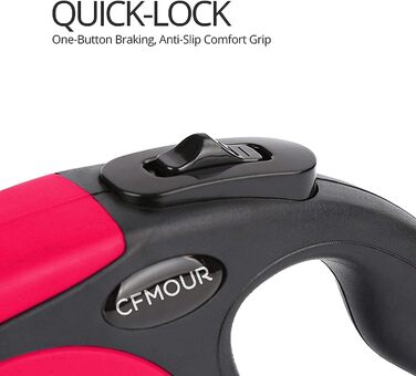 Рулетка для собак CFMOUR, 5 м, до 20 кг, червона, міцна, висувна, для собак маленьких та середніх порід, з нейлоновою стрічкою, стопорним механізмом та замком, бонус - кликер для дресирування