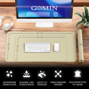 Килимок для столу GOMIN - PU шкіра, вологостійкий, антиковзний - 60x35 см | Mousepad XXL для офісу та дому