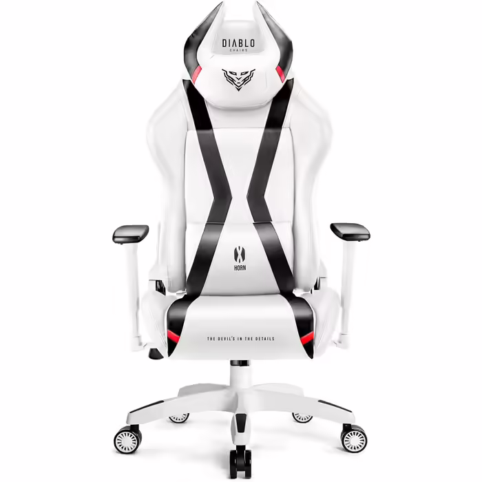 Ігрове крісло Diablo X-Horn 2.0 King (XL), біле, ергономічне, 3D підлокітники, офісне, з подушками для шиї та попереку, екошкіра, гойдалка