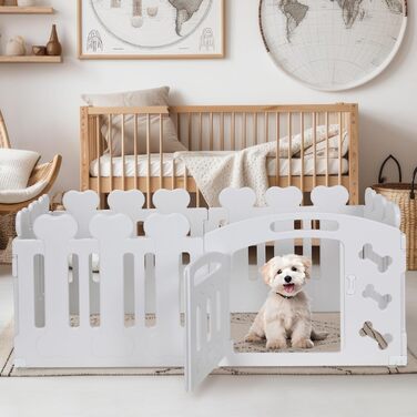 Laufstall для цуценят Mamizо 60 см, пластиковий загон для собак, з торцем та ґрунтами, сірий-білий (5+1)