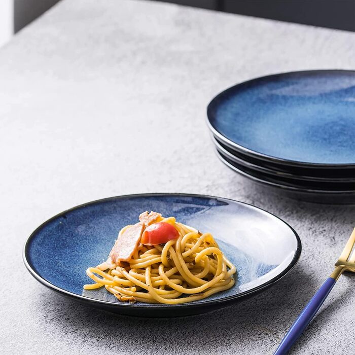 Набір тарілок UNICASA 4 шт. з порцеляни, 16 см, ідеально підходять для супу, десерту, сніданку, сервіз на 4 персони (26 см, блакитний)