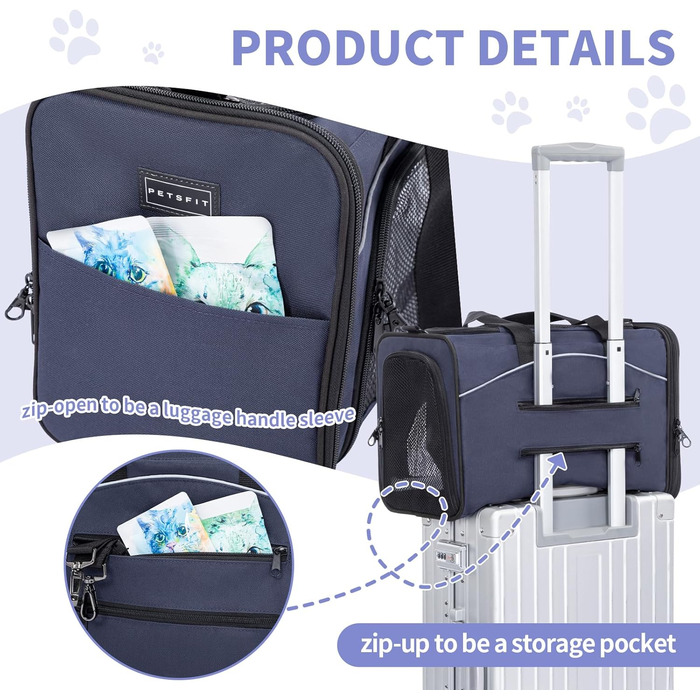 Транспортна сумка Petsfit для котів та собак | Авіапереліт, авто, поїзд | Синя, середній розмір