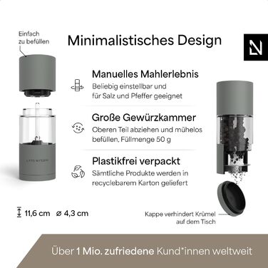 Набір для солі та перцю Lars Nysøm з нержавіючої сталі з регульованою керамічною жорна | 2 шт. (Ash Gray)