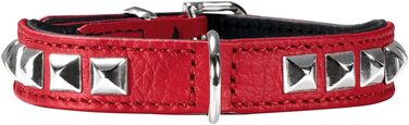 Нашийник для собак Hunter Rocky Petit, червоно-чорний, 30 см (XS), м'яка шкіра, з заклепками