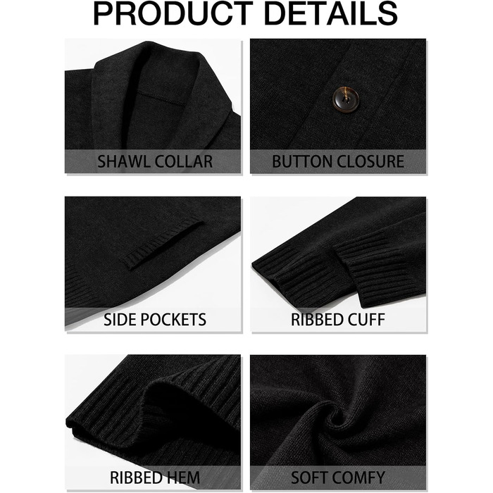 Чоловіча в'язана жилетка Runcati з коміром-шарфом, стильна, на ґудзиках, зимова, з рельєфним в'язанням, груба в'язка (M, Чорний)