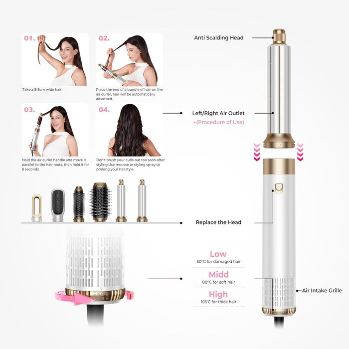 Професійний фен-щітка Pro Airbrush Hair styler 6 в 1: 6 функцій для укладки, 1000W, сушка та створення локонів