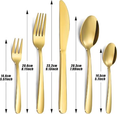 Bestdin Cutlery Set, 6 Persons, 30-Piece Cutlery Gold, Stainless Steel Cutlery Set with Knife, Fork, Spoon, Gold Cutlery for Home/Party/Restaurant, High-Gloss Polished & Dishwasher Safe