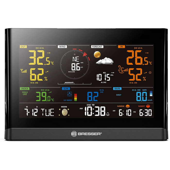 Метеостанція Bresser WLAN Comfort з 7-в-1 професійним датчиком та кольоровим дисплеєм, чорна