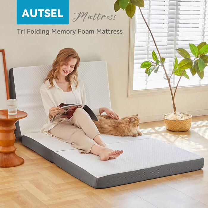 Складаний матрац Autsel 140x200x10 см, три частини, для кемпінгу, гостьове ліжко, підлоговий матрац