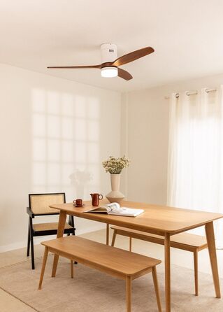 Вентилятор стельовий WINDCALM M з ABS корпусом, деревоподібні крила, Wi-Fi, пульт, 40W, Ø132cm, 6 швидкостей, таймер, DC-двигун, літньо-зимовий режим, з підсвічуванням